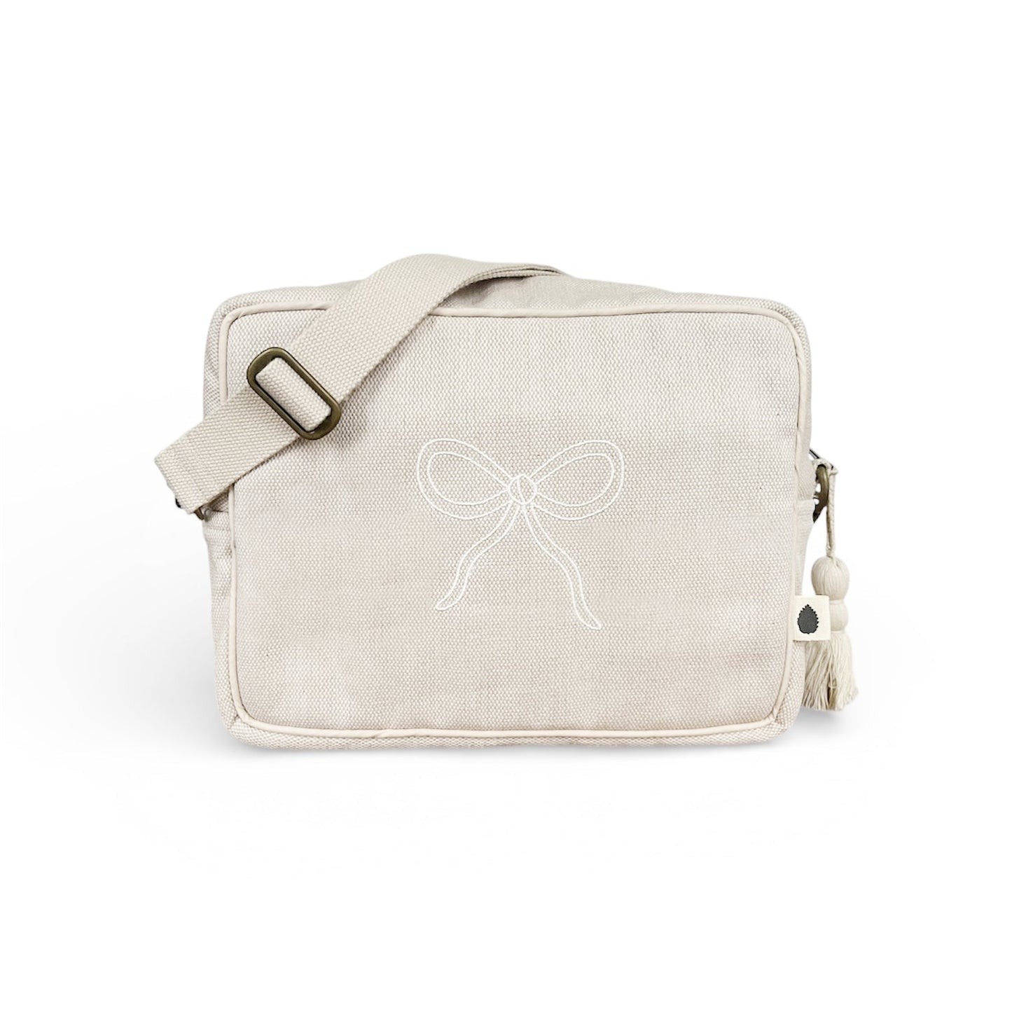 Mini changing bag – sand – Bow embroidery