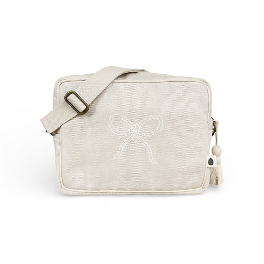 Mini changing bag – sand – Bow embroidery