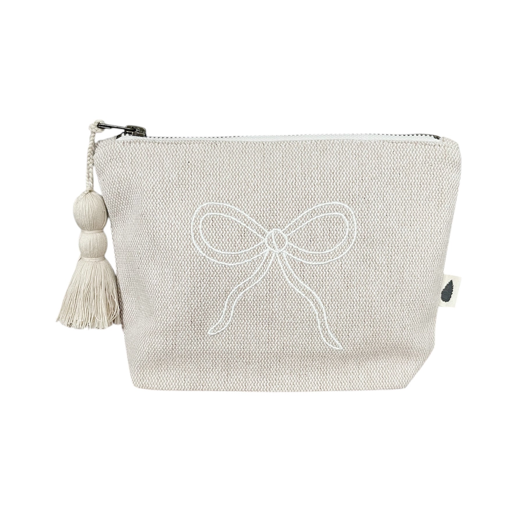 Mini toiletry bag – sand – Bow embroidery